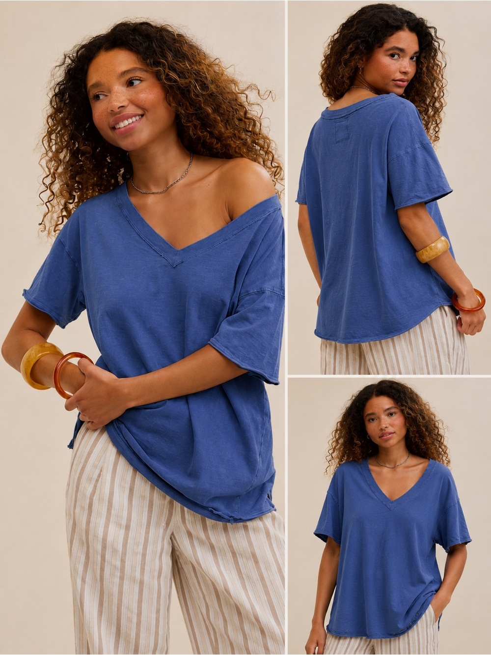 Aerie Extreme V-Neck Oversized Boyfriend T-Shirt Blue Size Small